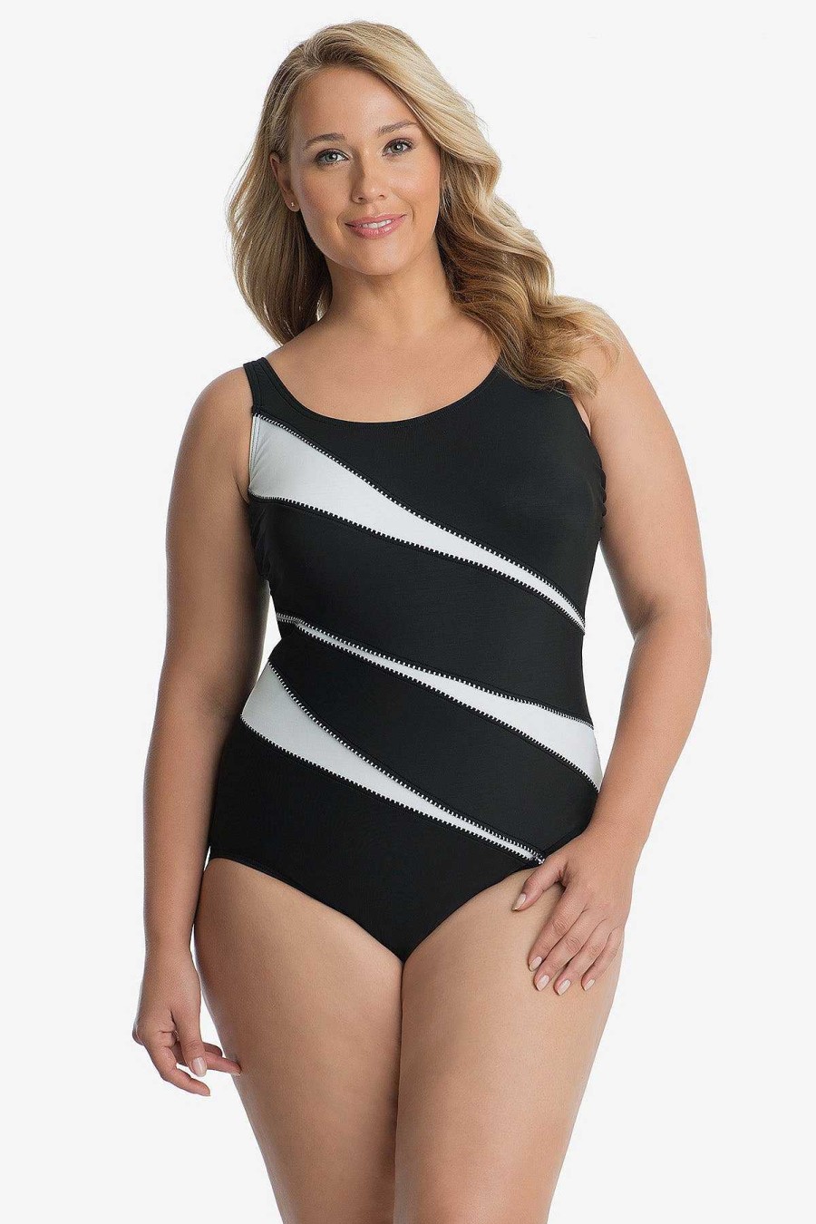 Miraclesuit Plus Size Colorblock Helix Zwempak Uit Een Stuk